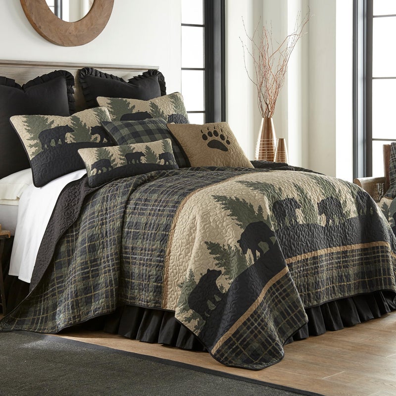 Donna Sharp Twin Quilt - Bear Walk Plaid Lodge Quilt with Bear Pattern - Machine Washable - Image 3
